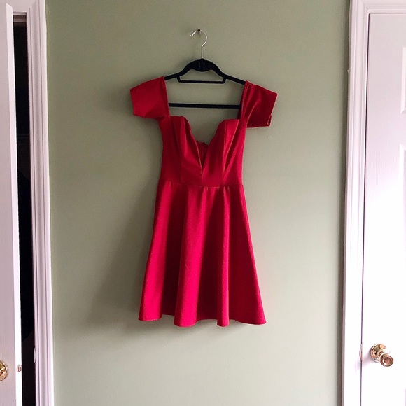 Nasty Gal Solemio Red Skater Dress Deep V - Picture 2 of 7